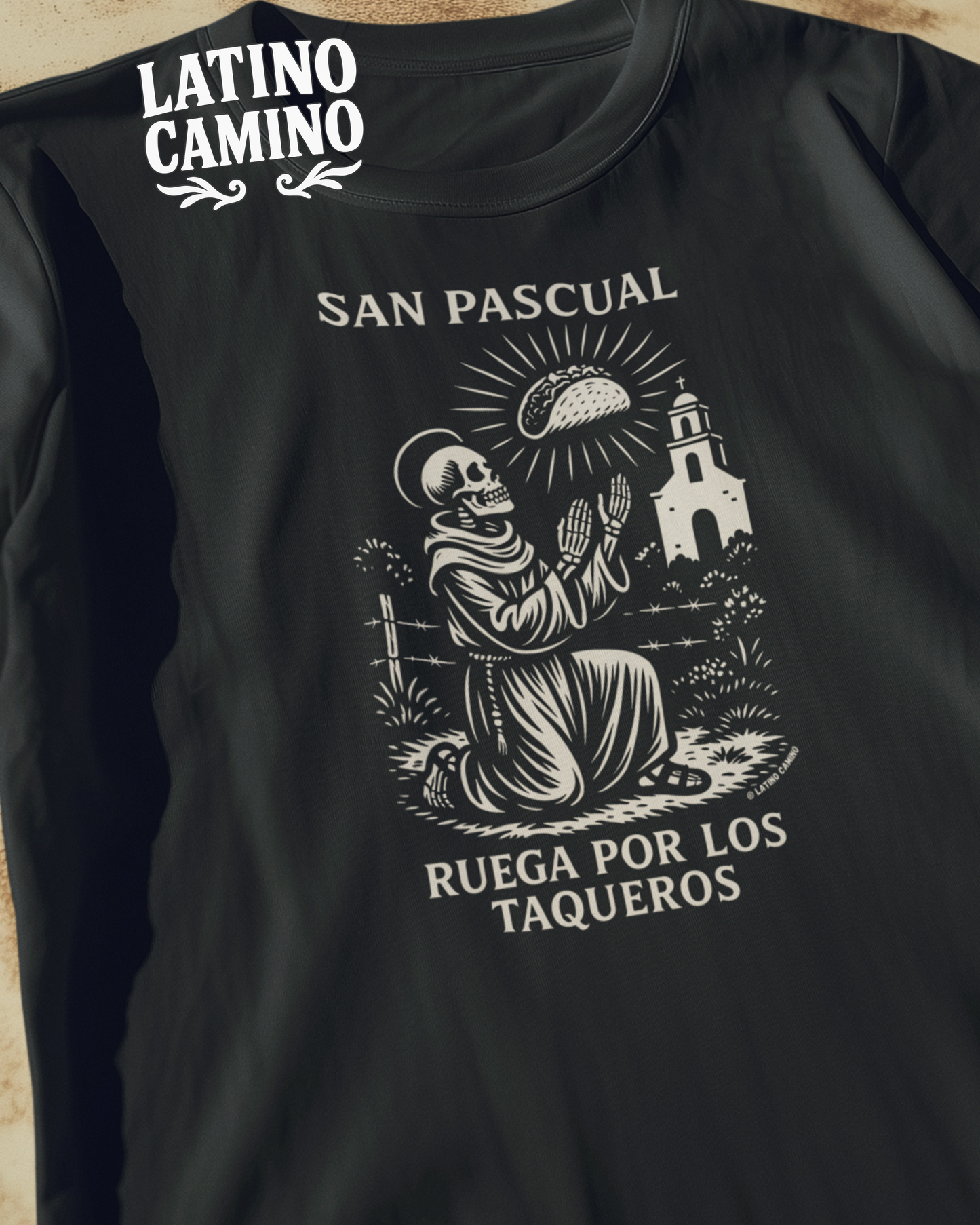 San Pascual Skeleton - Pray for the Taco Guys Tshirt
