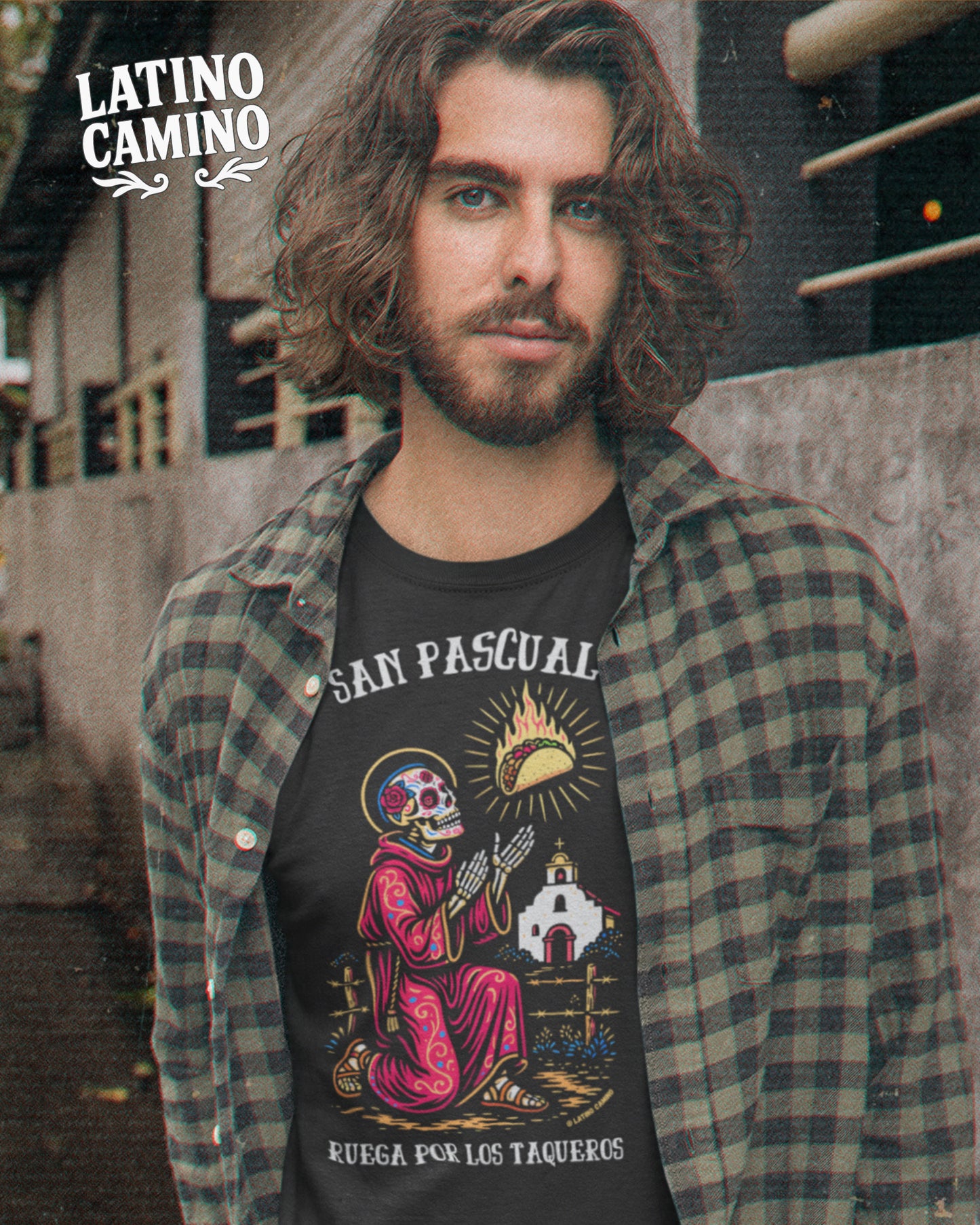 San Pascual Skeleton (Color) - Pray for the Taco Guys Tshirt